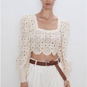 Zara Cream Crochet Women's Long Sleeve Top Sz S